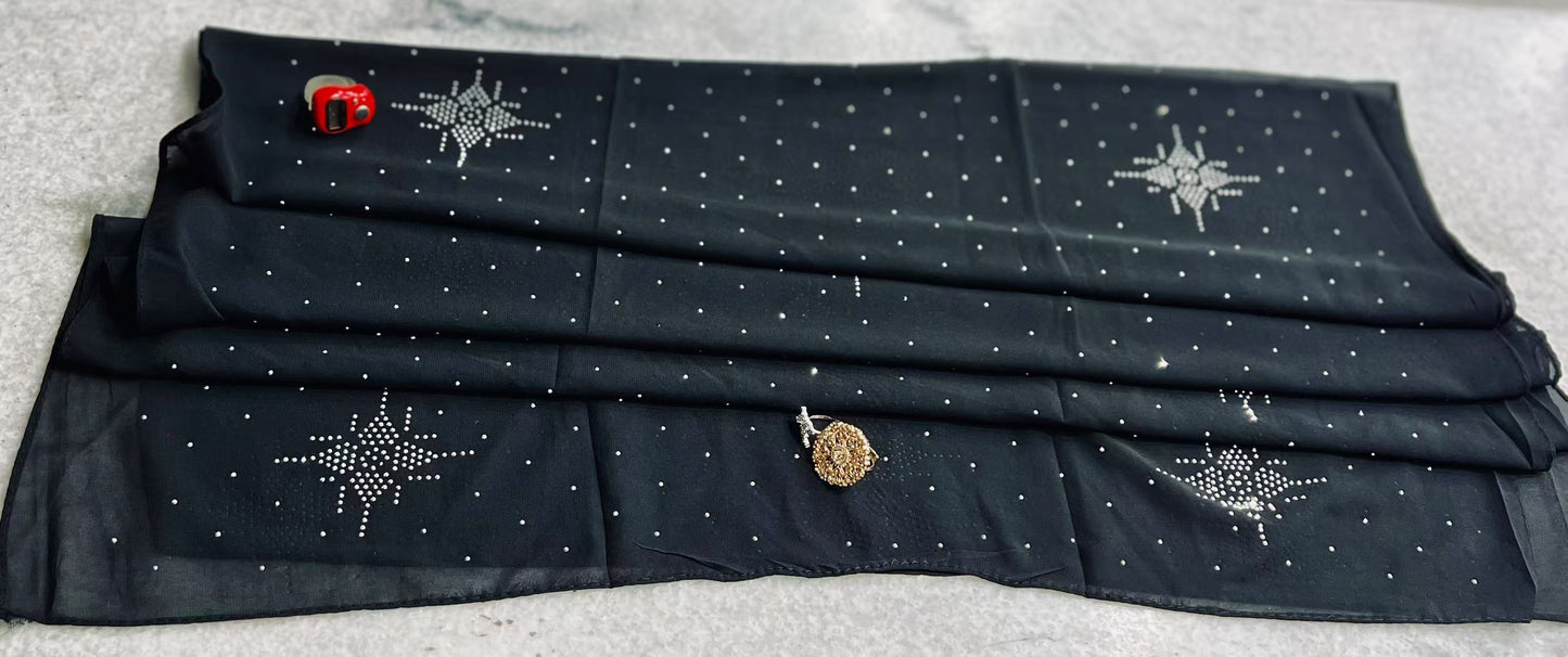 Stone Design Black Chiffon Hijab