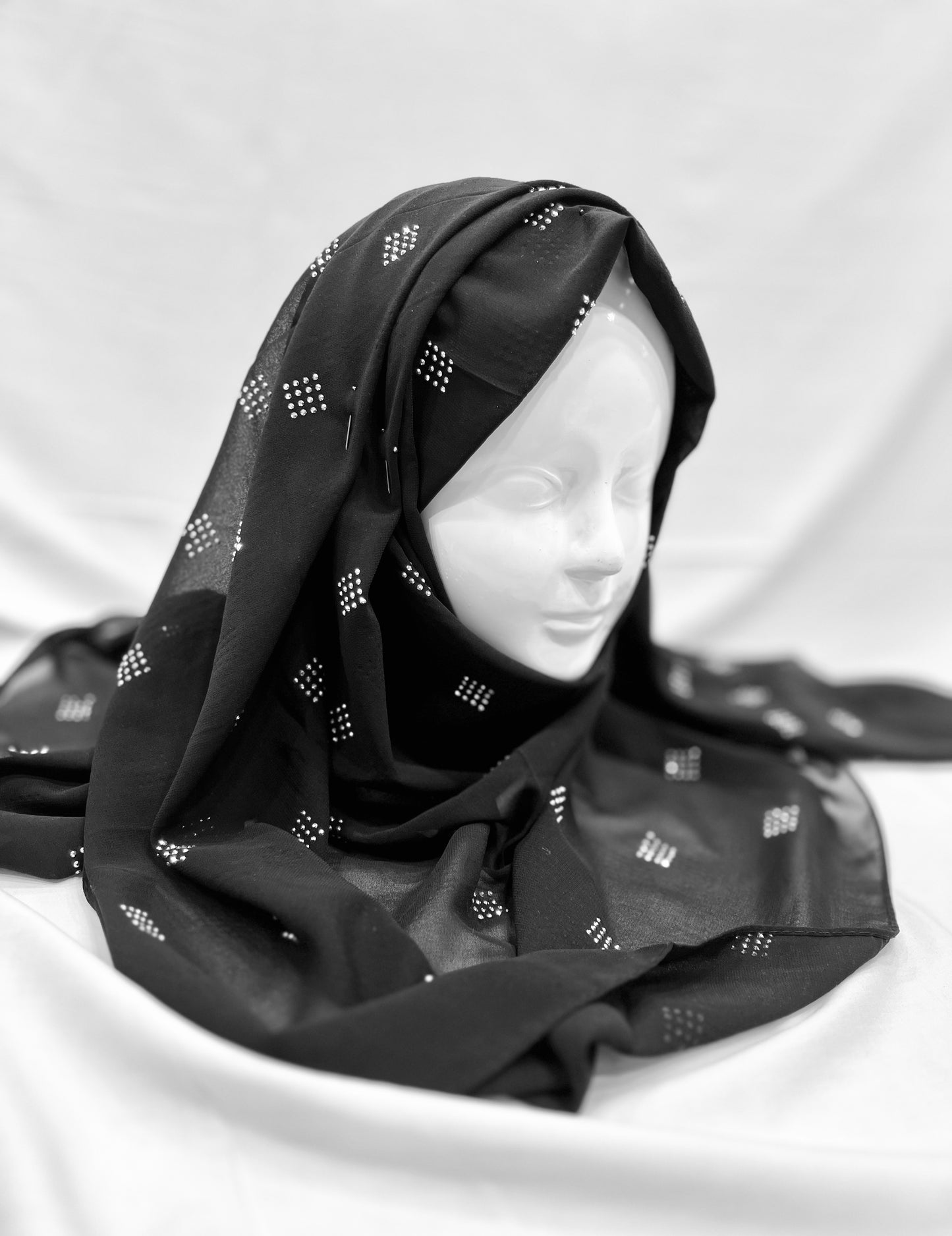 Stone Design Black Chiffon Hijab