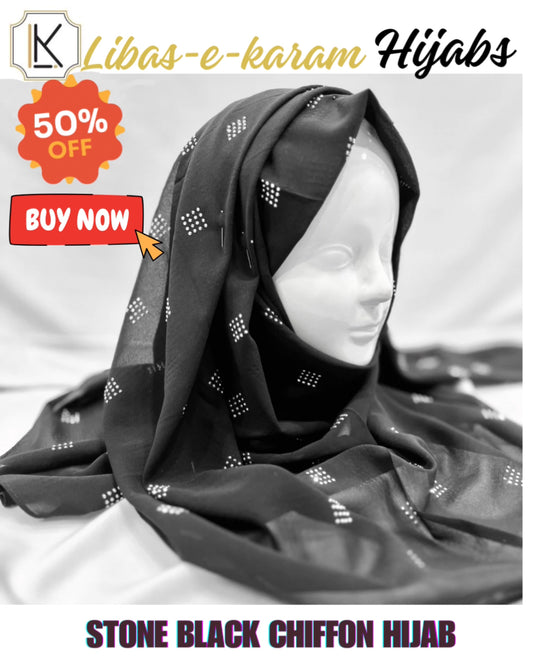 Stone Design Black Chiffon Hijab