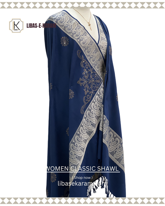 Pure Pashmina Kashmiri Shawl (Blue Beetles)